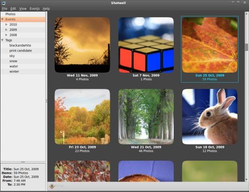 Shotwell photo manager running on Linux Mint 9 (Isadora) in August 2010