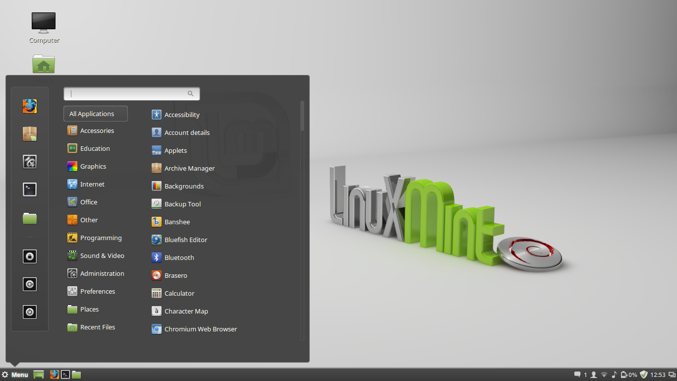 Linux Mint Debian Edition 2 (Betsy) Cinnamon desktop with the application menu open, a visual stand-in for the 2010 LMDE release this post discusses.